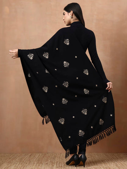 Woolen Embroidered Stole for Men | Black - view 2