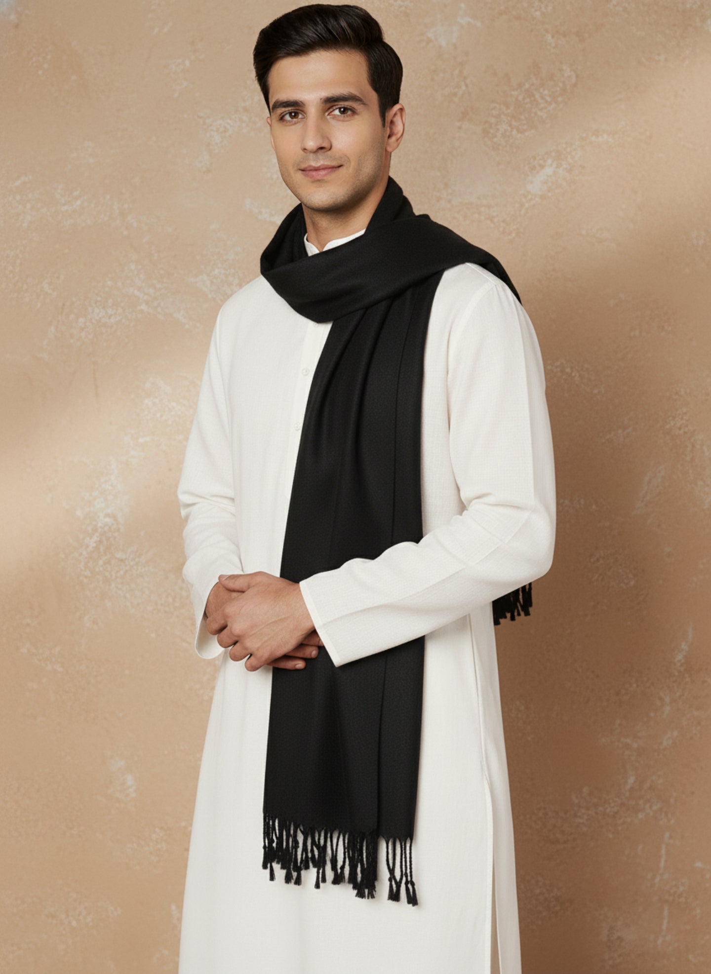 Men Lightweight Solid Color Warm Stole | Black
