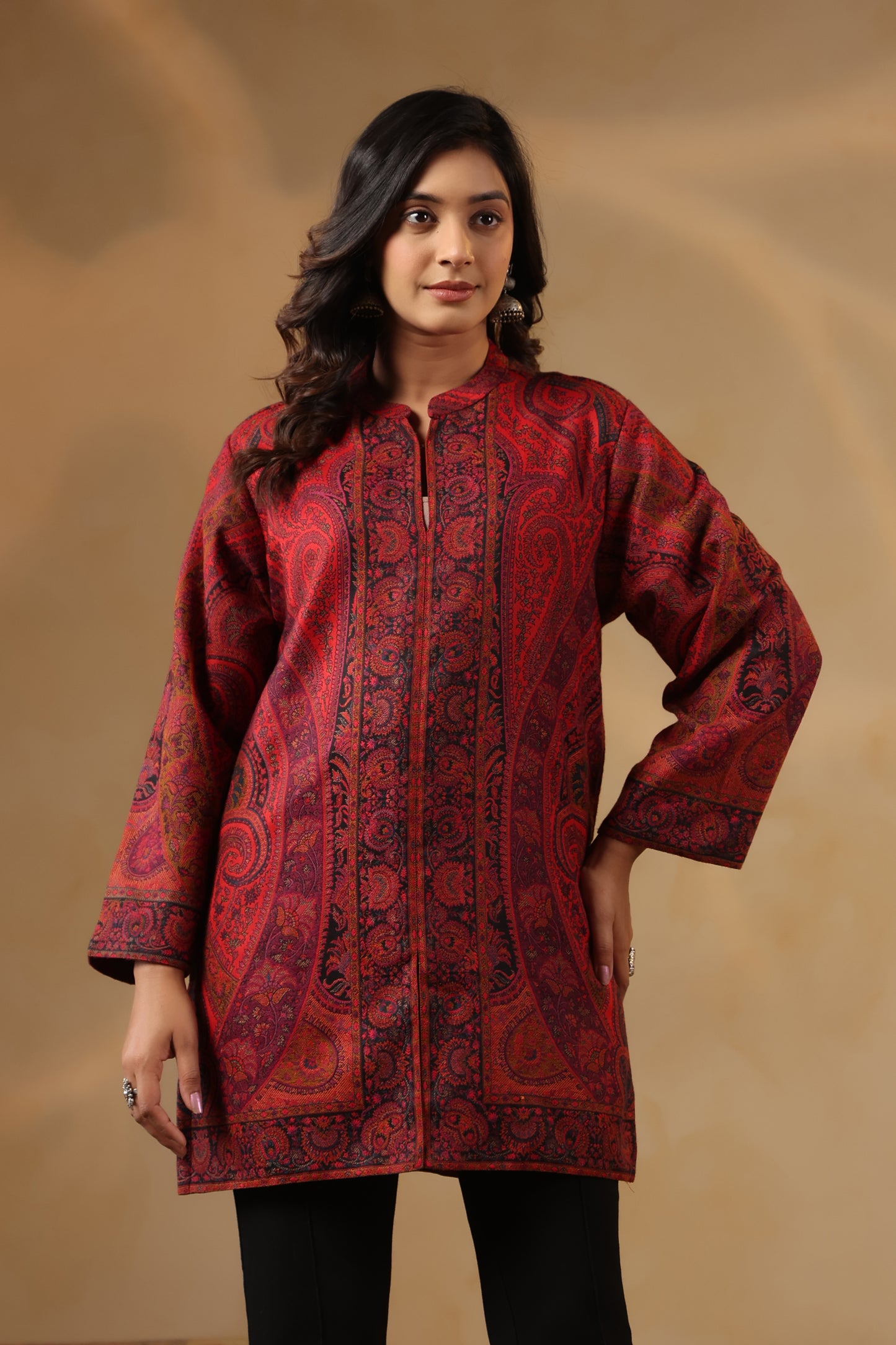 Women's Kaani Woven Winter Kurta | Maroon