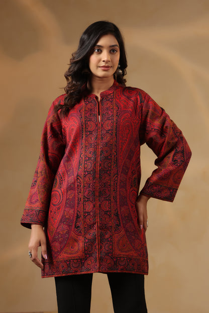 Women's Kaani Woven Winter Kurta | Maroon