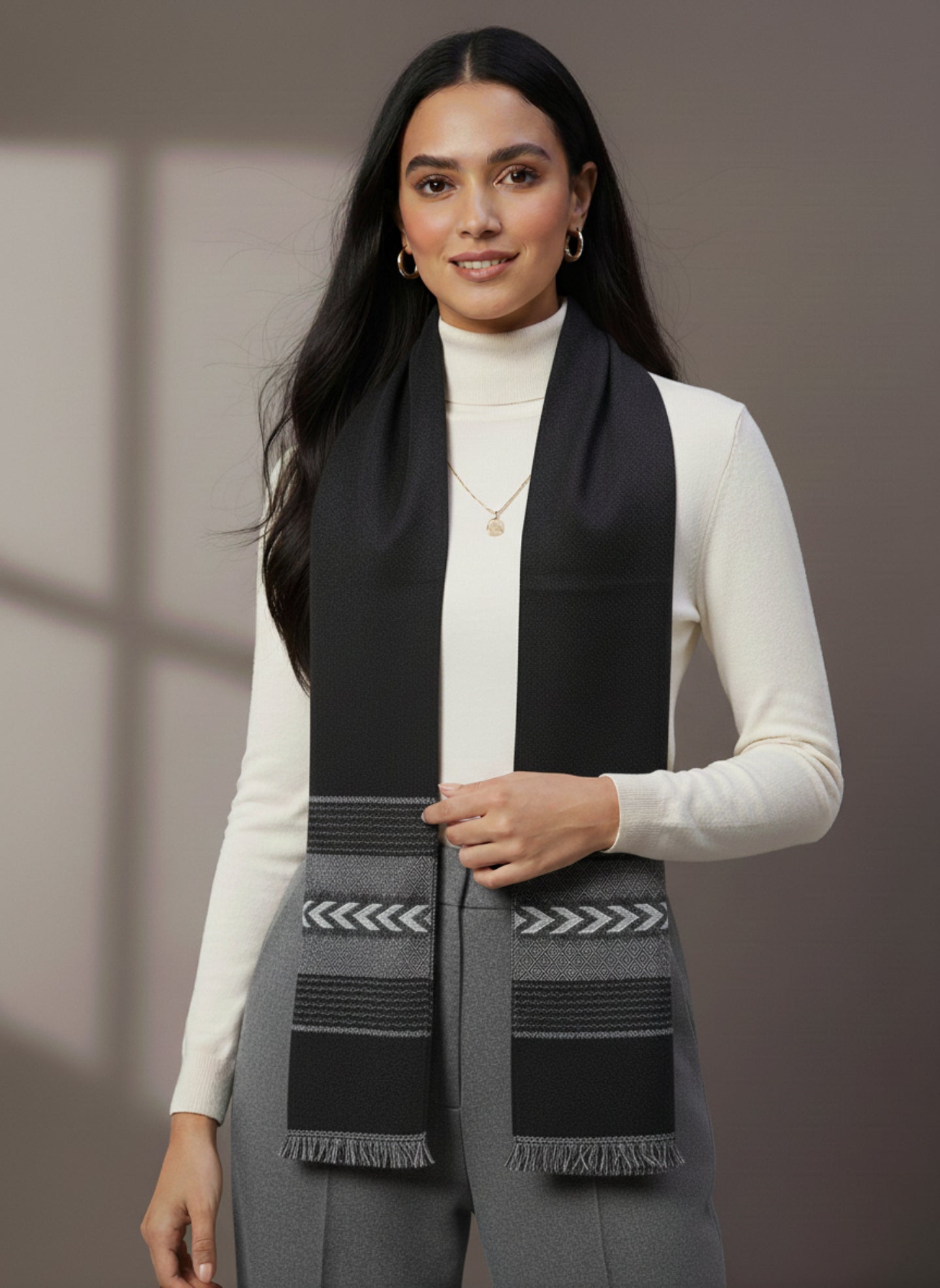 Soft Woollen Muffler for Women | Black Neck Scarf
