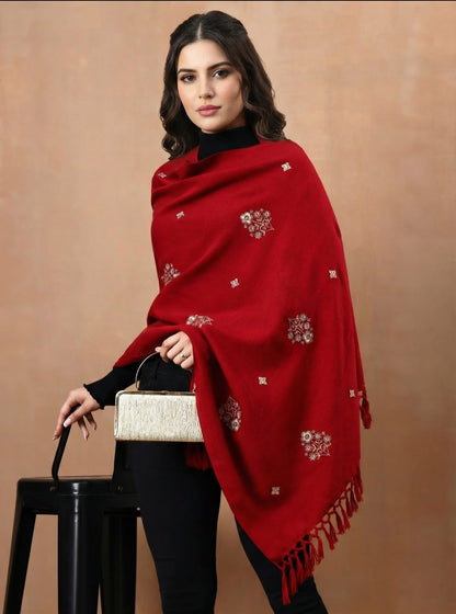 Woolen Embroidered Stole for Women | Red - view 4