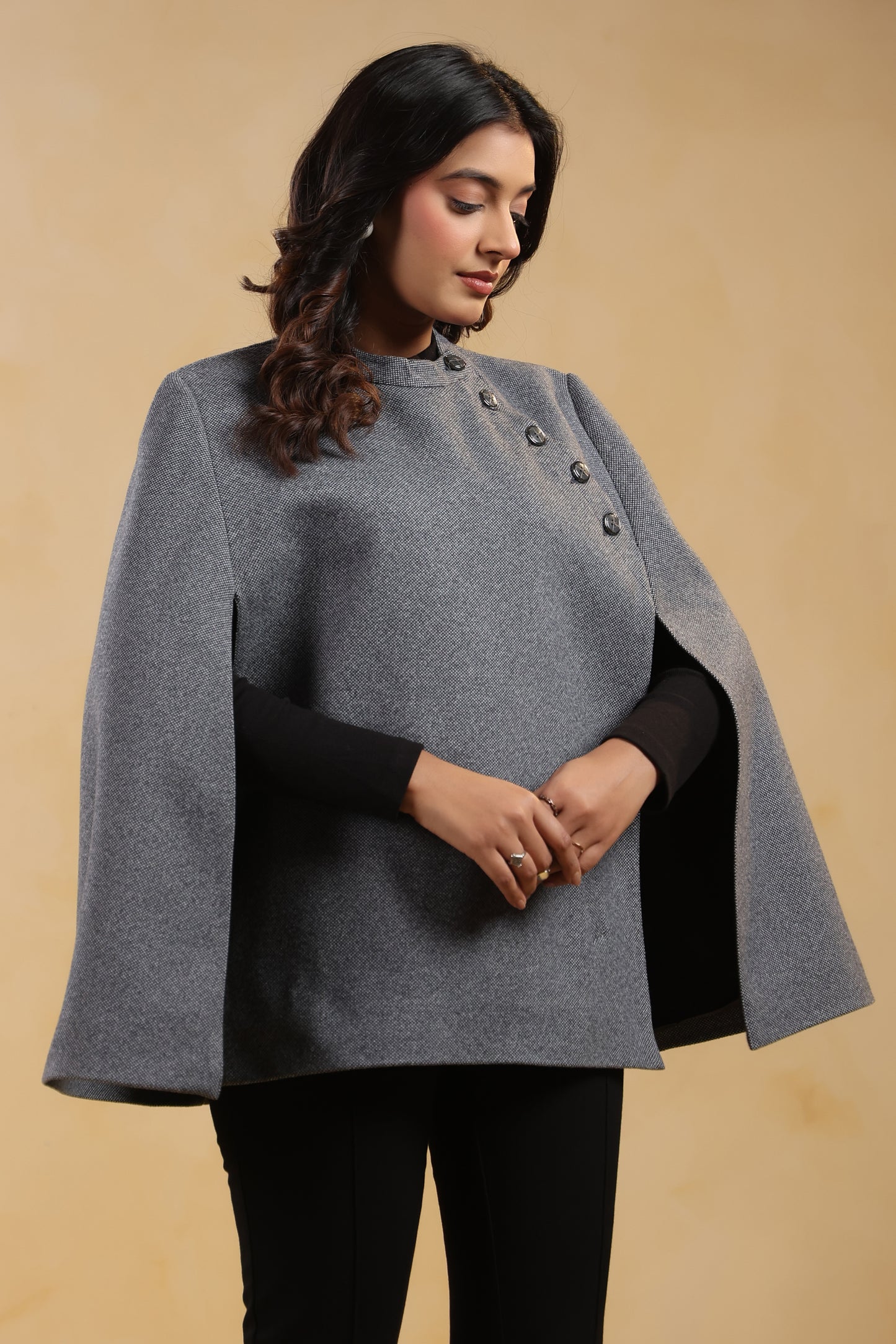 Women's Tweed Luxury Cape Jacket Shrug | Grey