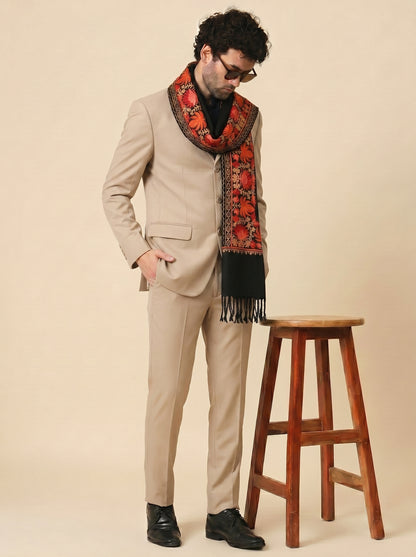 Kashmiri Aari Embroidery Woollen Stole for Men | Black - view 4