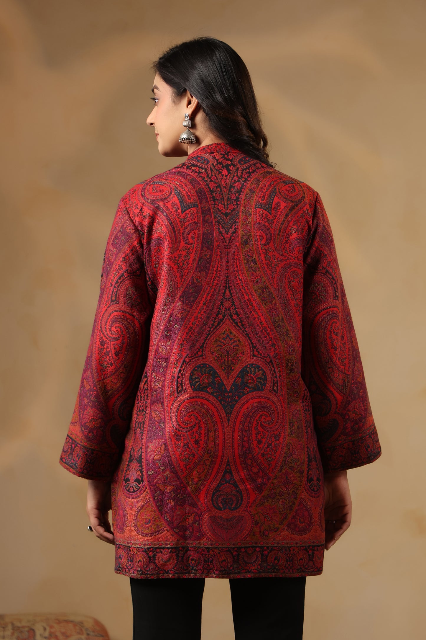Women's Kaani Woven Winter Kurta | Maroon