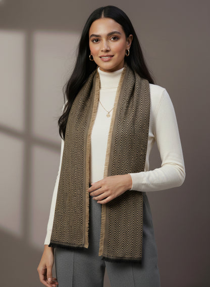 Soft Woollen Muffler for Women | Light Brown Zigzag Scarf