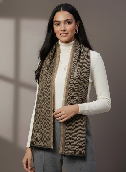 Soft Woollen Muffler for Women | Light Brown Zigzag Scarf