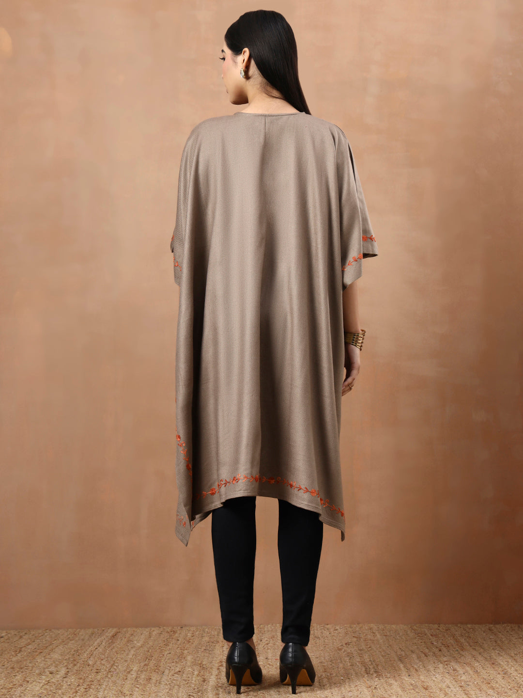 Floral Aari Embroidery Brown Pheran Shrug - view 5