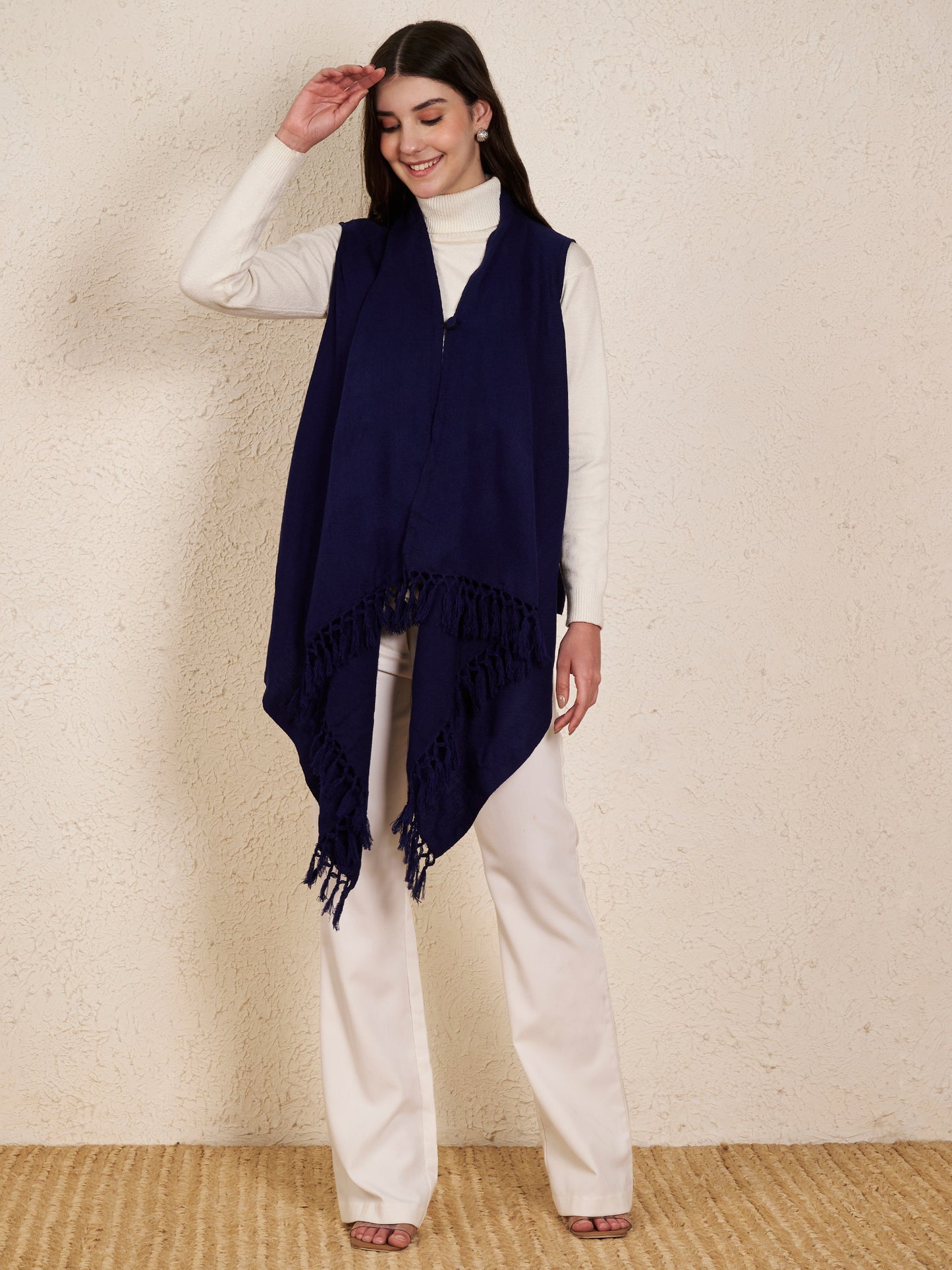 Women's Sleeveless Plain Shrug Cardigan | Navy Blue