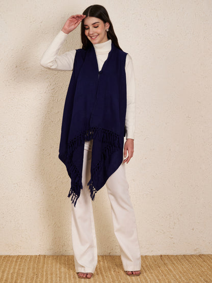 Women's Sleeveless Plain Shrug Cardigan | Navy Blue