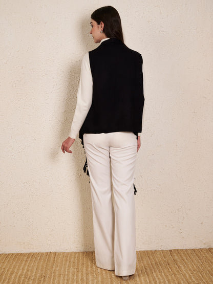 Women's Sleeveless Plain Shrug Cardigan | Black