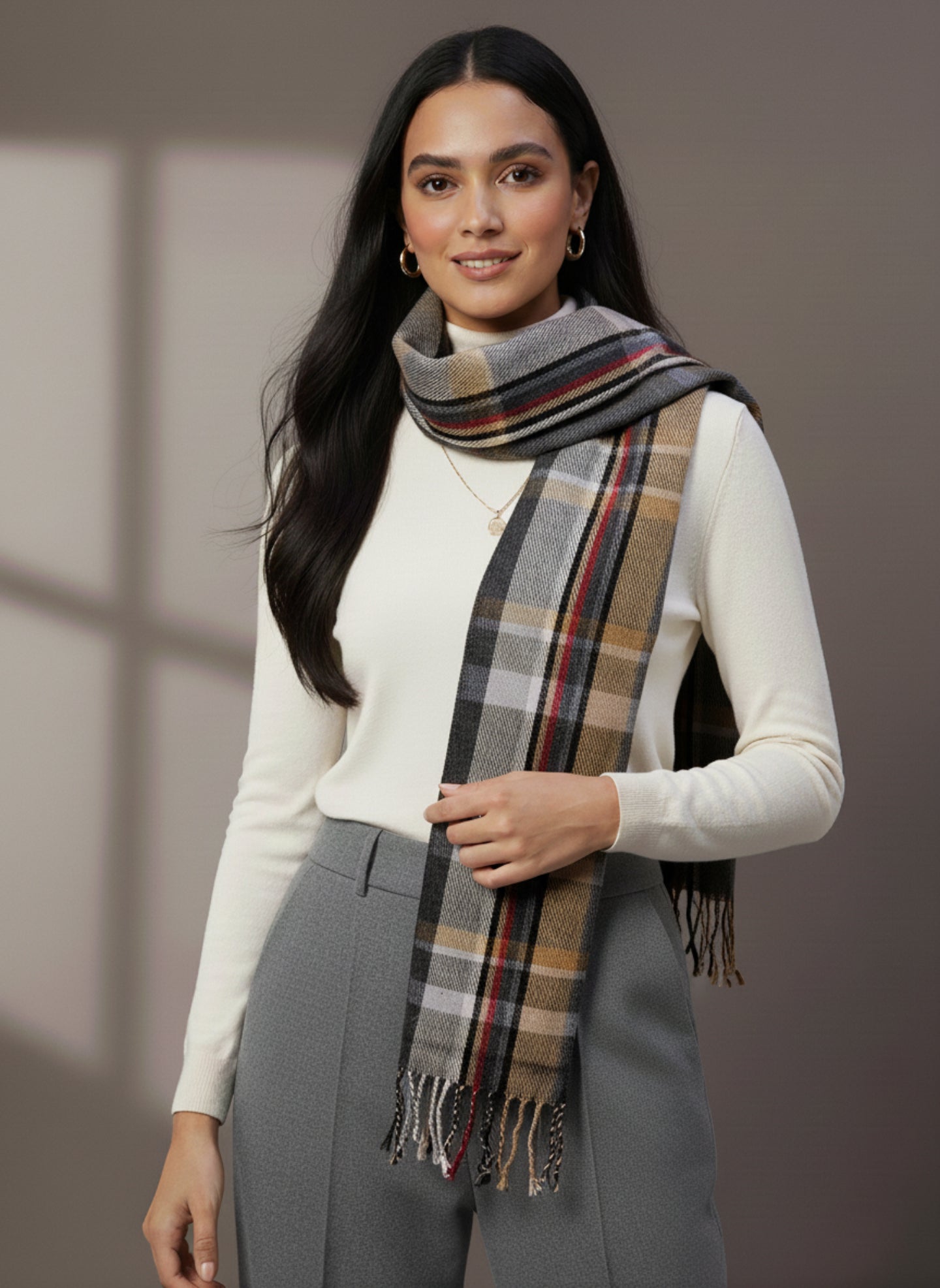 Soft Woollen Muffler for Women | Multicolor Check Scarf - view 2