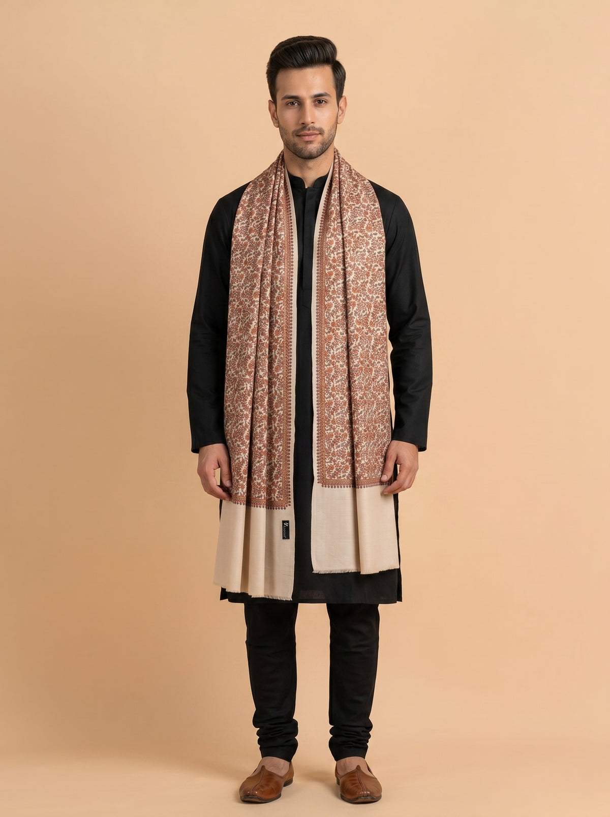 Kashmiri Sozni Jaal Embroidery Shawl for Men | Beige