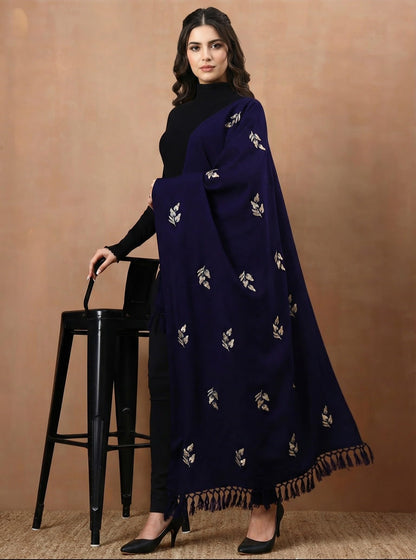 Woolen Embroidered Stole for Women | Blue - view 4