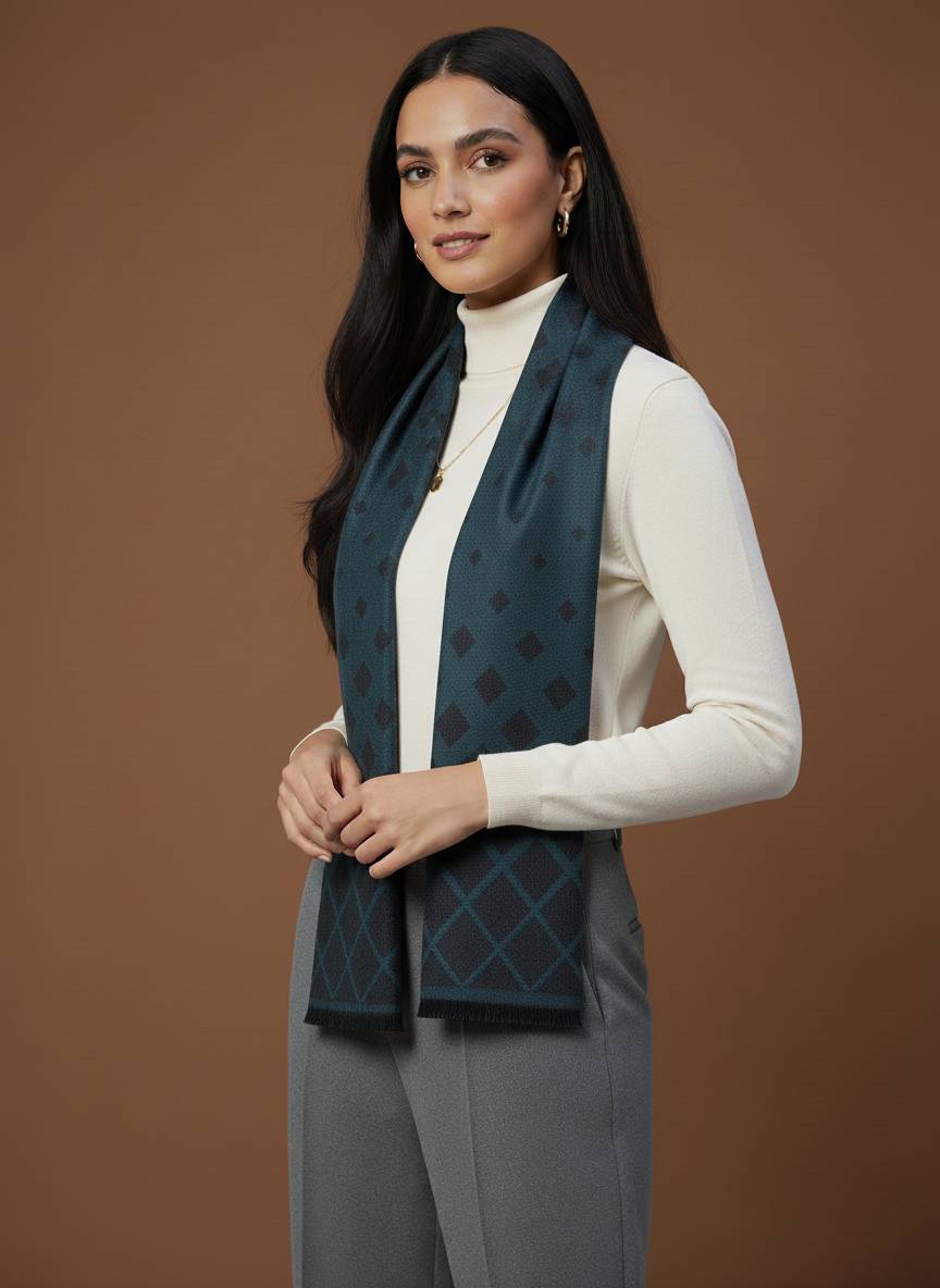 Soft Woollen Muffler for Women | Blue Black Scarf