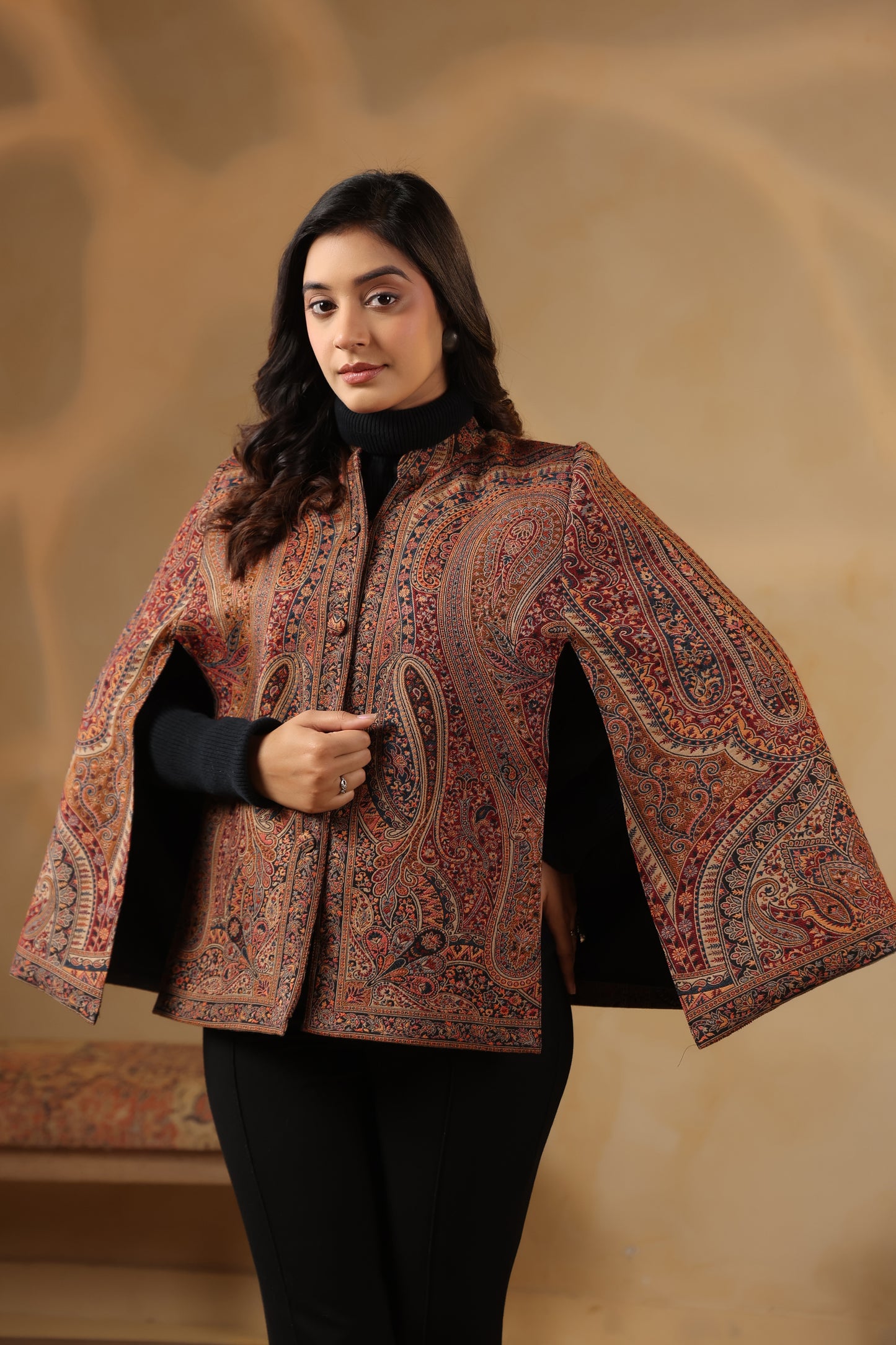 Women's Royal Designer Paisley Weave Jacket Cape | Multicolour