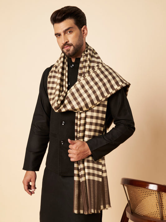 Men's Woollen Lohi Shawl | Brown White Check