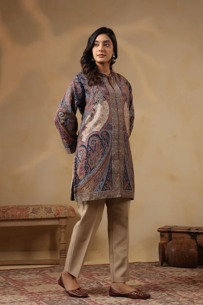 Women's Kaani Woven Winter Kurta | Navy Blue