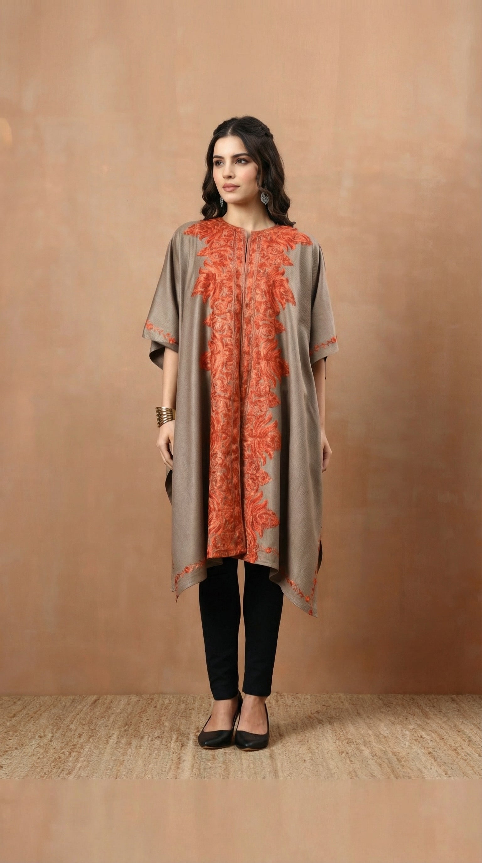 Floral Aari Embroidery Brown Pheran Shrug - view 4