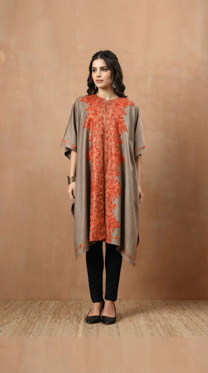 Floral Aari Embroidery Brown Pheran Shrug - view 4