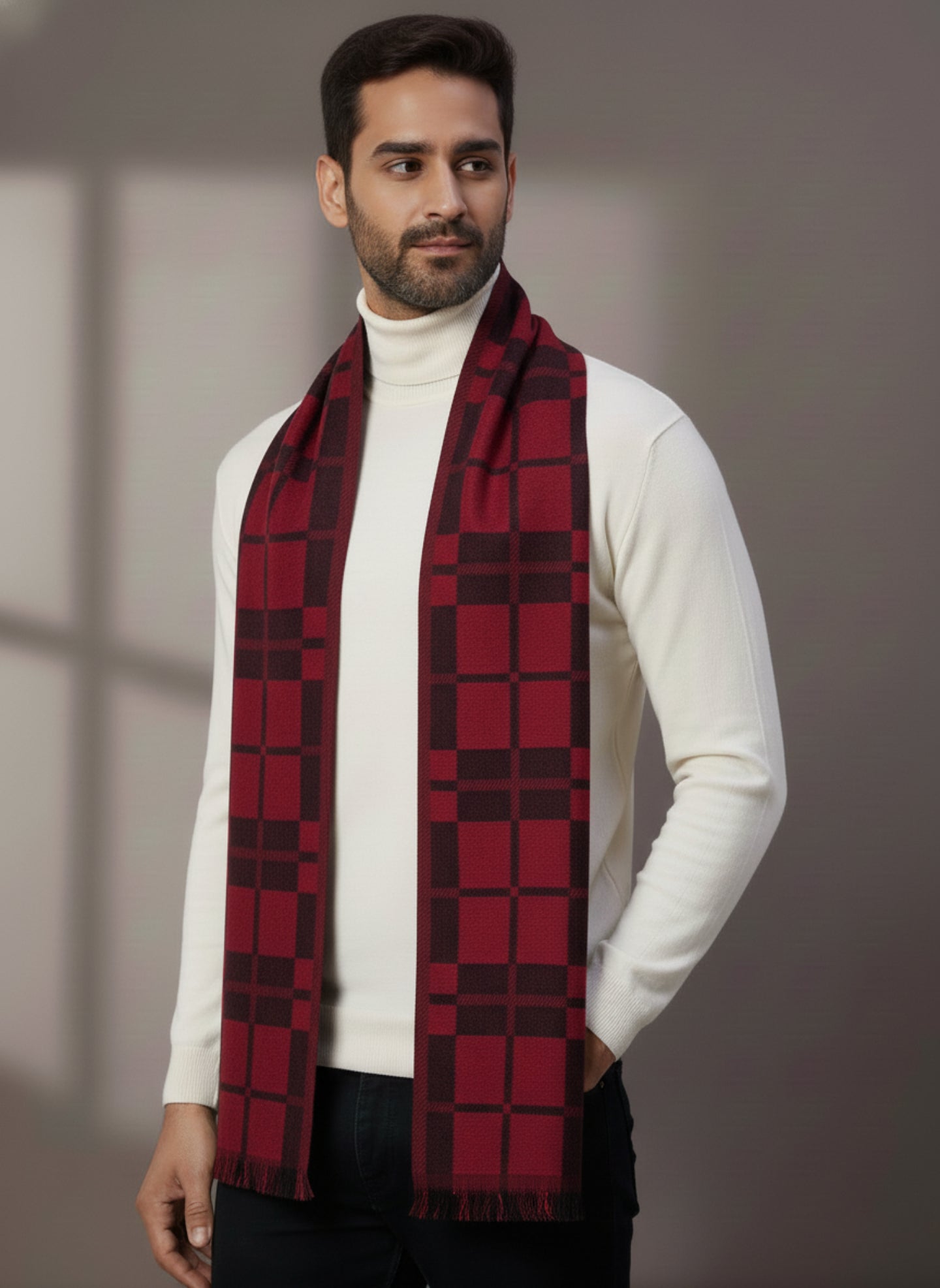 Soft Woollen Muffler for Men | Red Neck Scarf