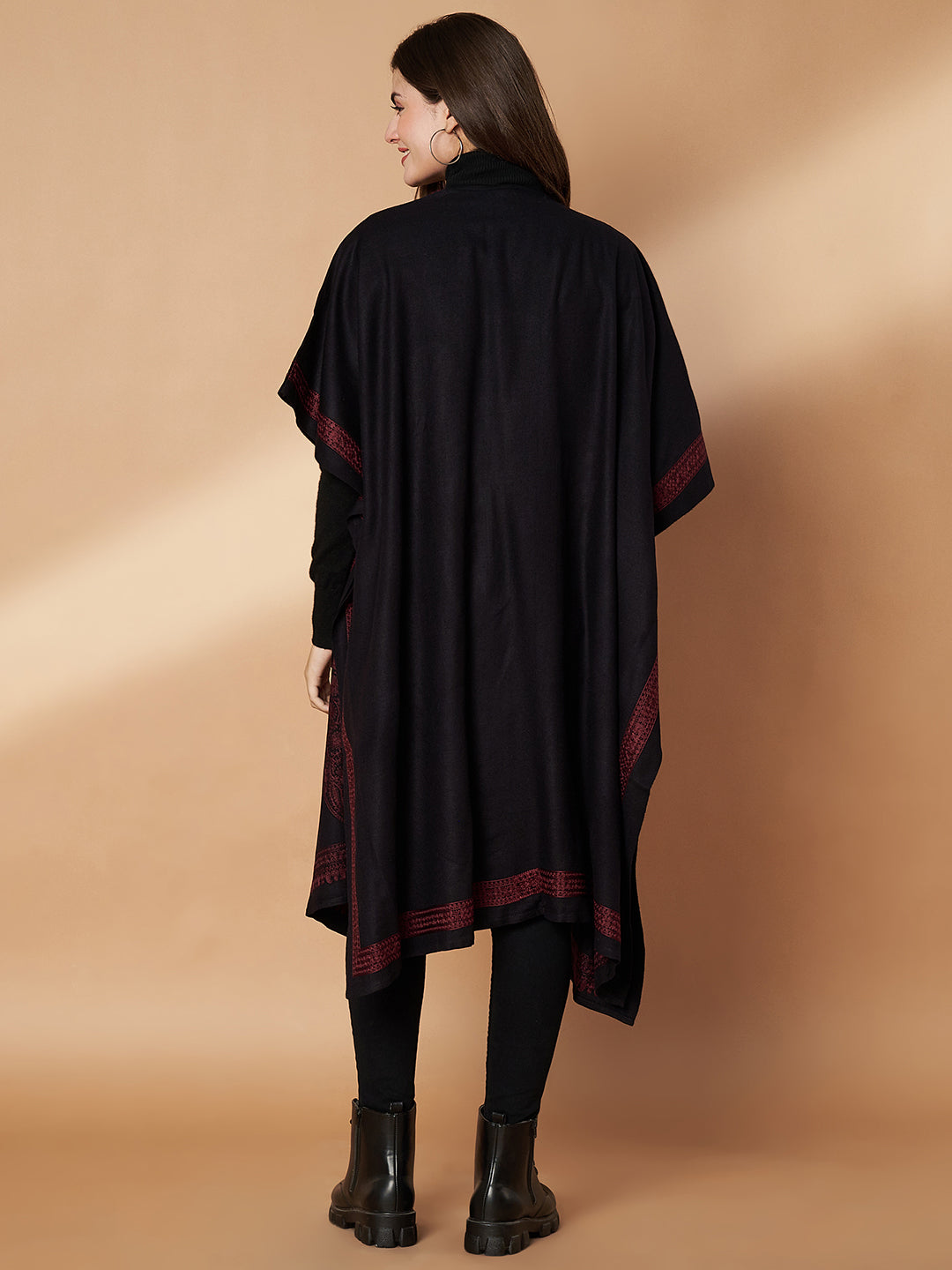 Paisley Embroidery Black and Wine Pheran Shrug - view 5