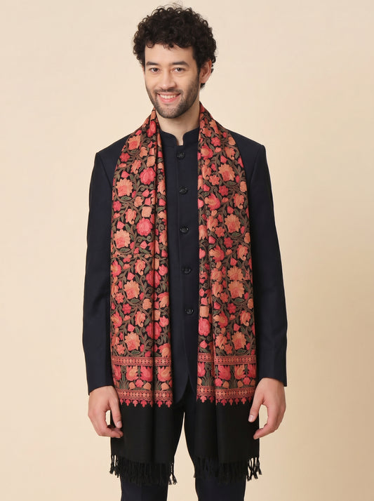 Kashmiri Aari Embroidery Woollen Stole for Men | Black