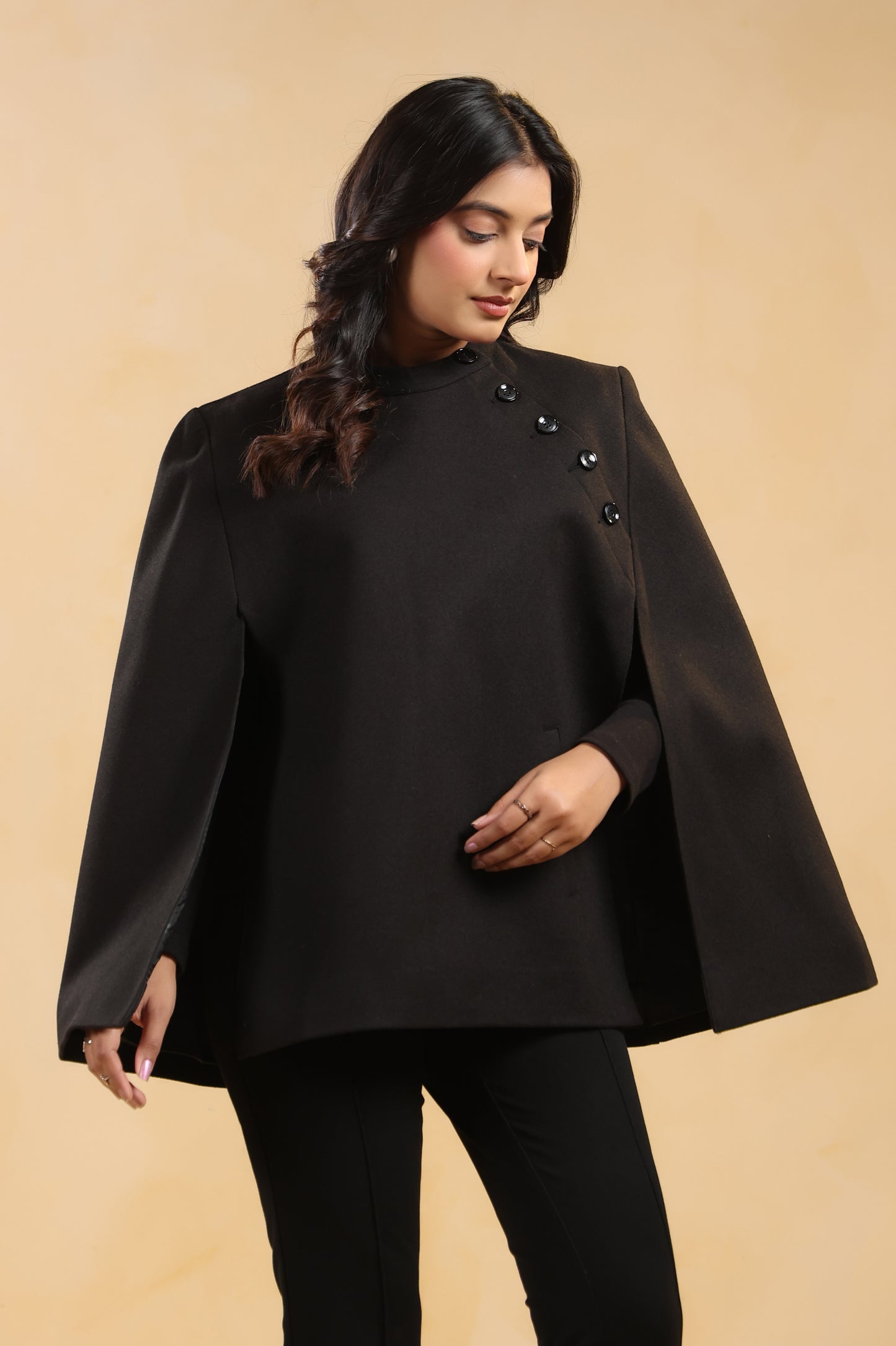Women's Tweed Luxury Cape Jacket Shrug | Black