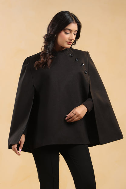 Women's Tweed Luxury Cape Jacket Shrug | Black