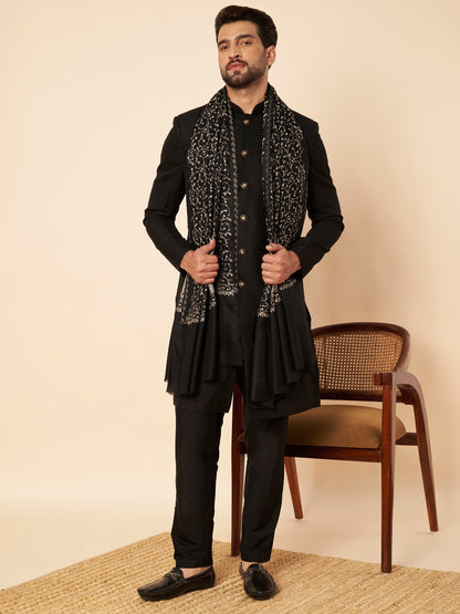 Pure Wool Shawl with All-over Royal Motifs Sozni Embroidery - view 3