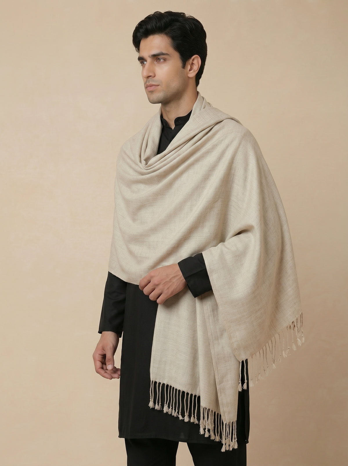 Men Lightweight Solid Color Warm Stole | Light Grey - view 2