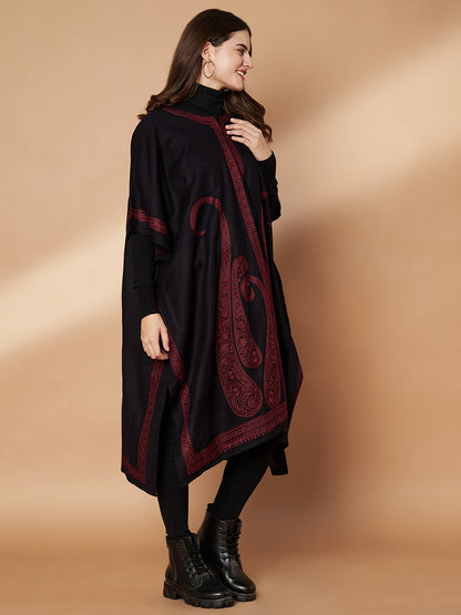 Paisley Embroidery Black and Wine Pheran Shrug - view 3