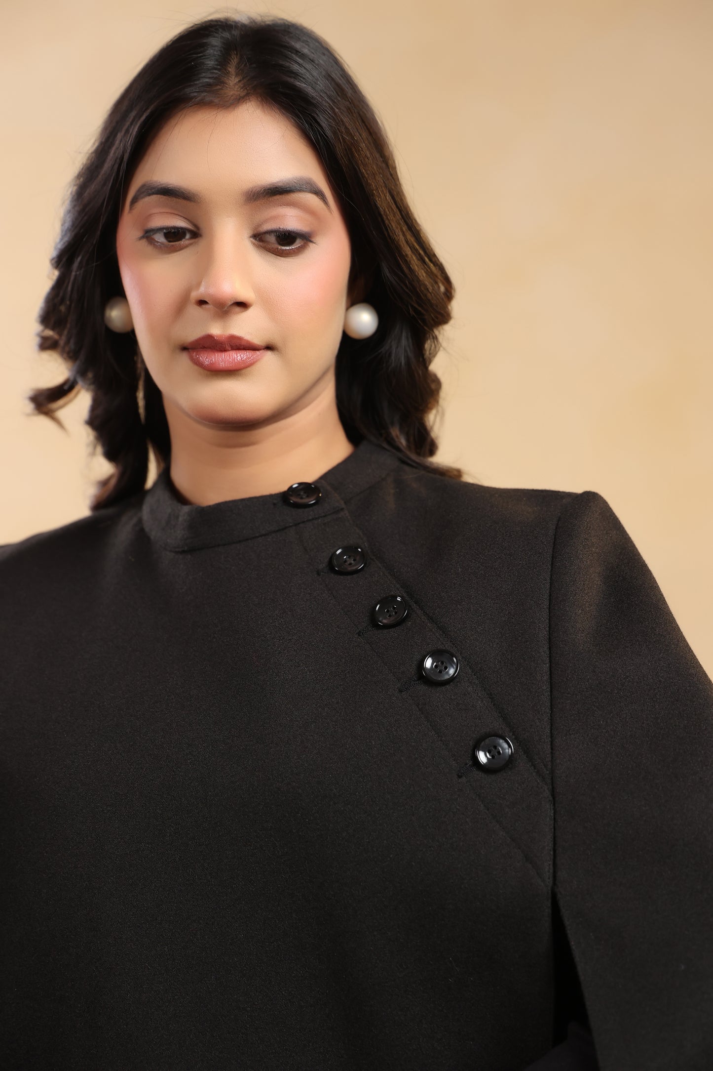 Women's Tweed Luxury Cape Jacket Shrug | Black