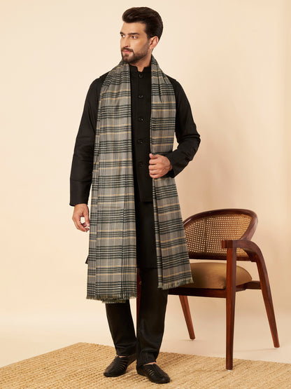 Men's Woollen Lohi Shawl | Grey Stripe Check
