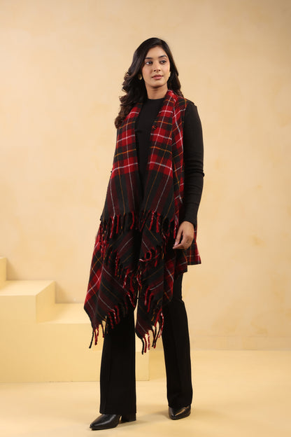 Women's Sleeveless Checkered Shrug Cardigan | Black