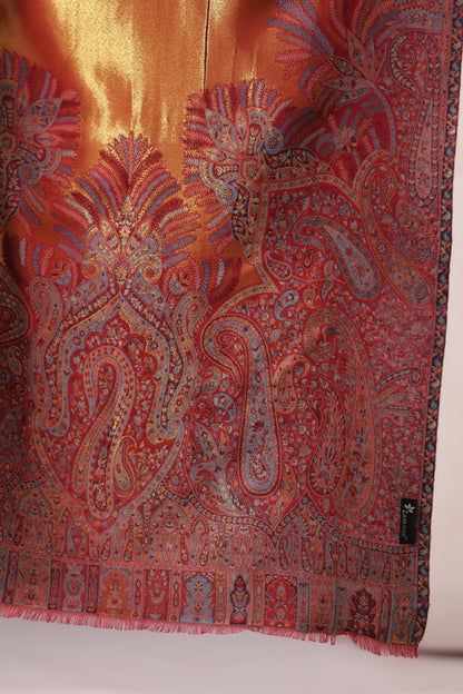 Women’s Premium Kani Woven Shawl with Zari Sheen | Rust