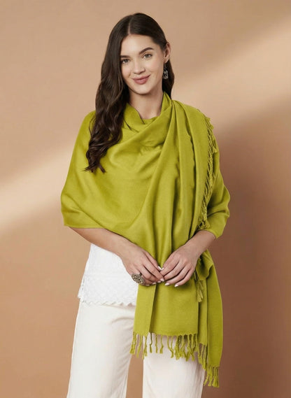 Plain Green Woolen Stole for Women | Green - view 3