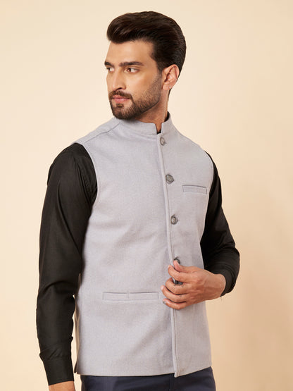 Men's Tweed Nehru Jacket | Light Blue