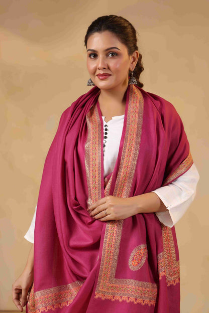 Kashmiri Sozni Zari Embroidery Shawl | Pink
