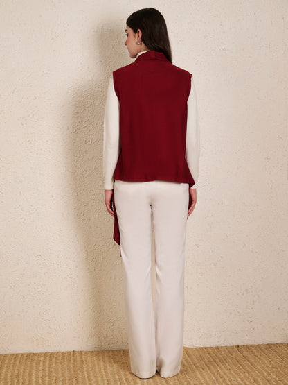 Women's Sleeveless Plain Shrug Cardigan | Maroon