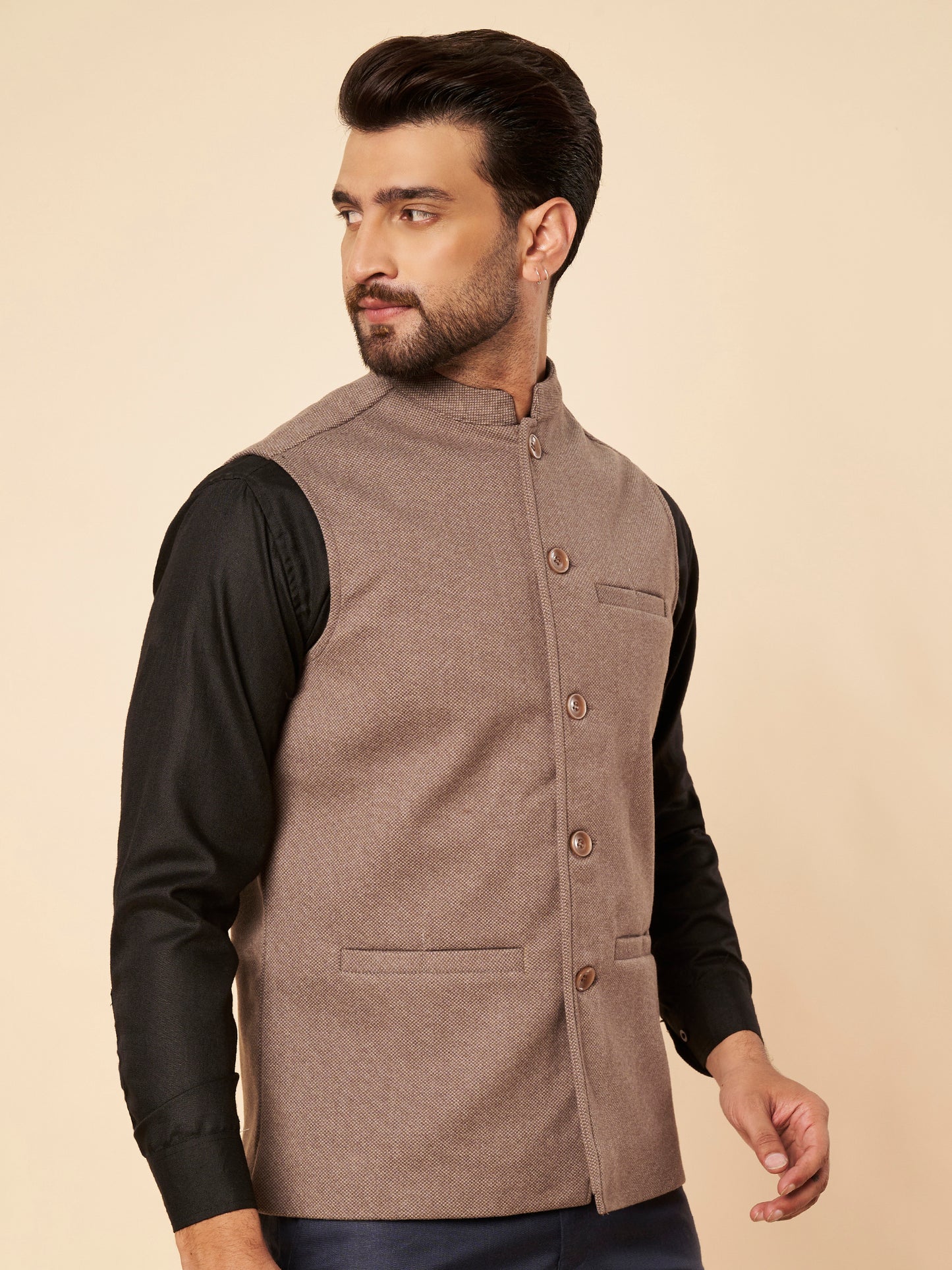 Men's Tweed Nehru Jacket | Brown