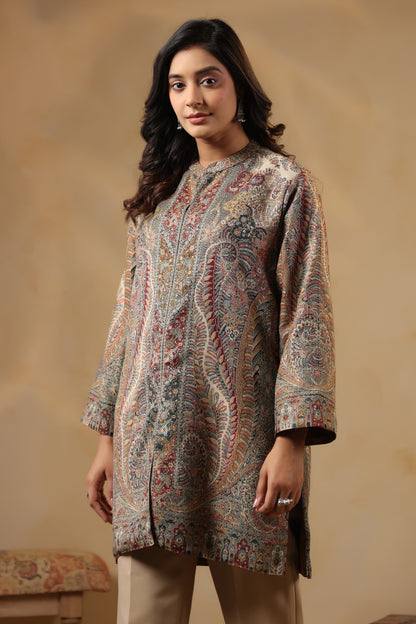 Women's Kaani Woven Winter Kurta | Multicolour
