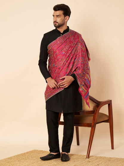 Kani Weave Lightweight Woolen Stole for Men | Magenta - view 4