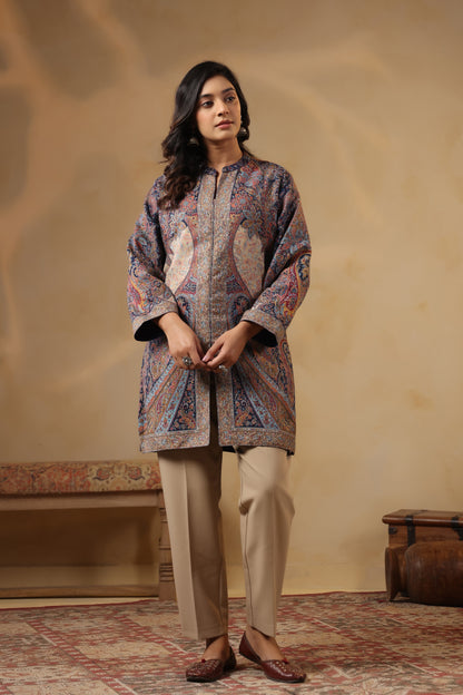 Women's Kaani Woven Winter Kurta | Navy Blue