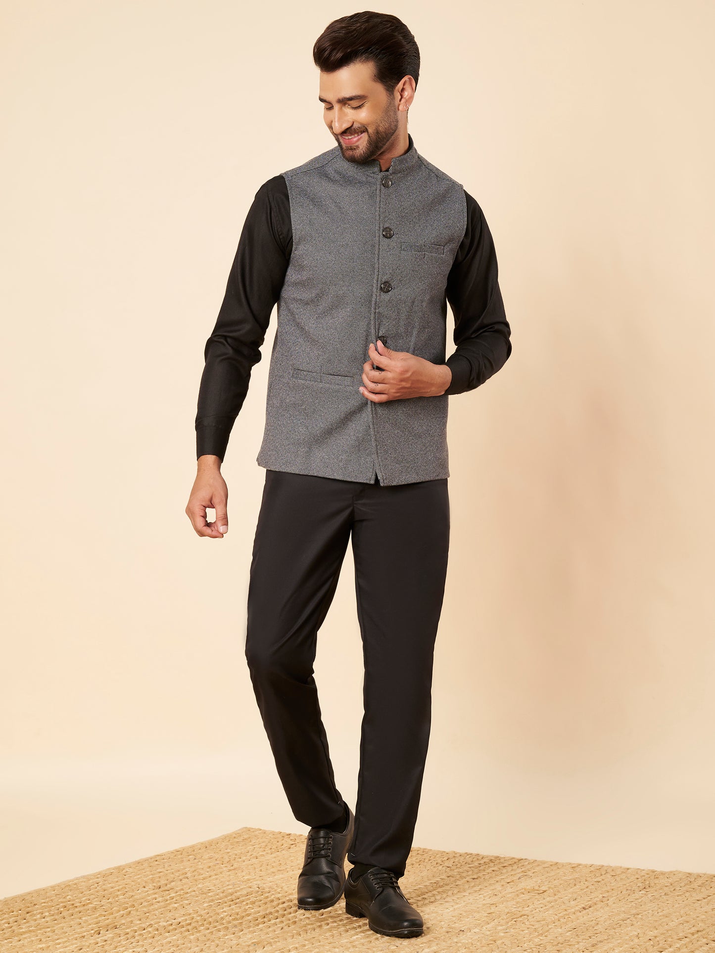 Men's Tweed Nehru Jacket | Grey