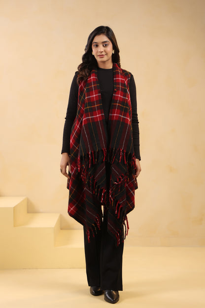 Women's Sleeveless Checkered Shrug Cardigan | Black