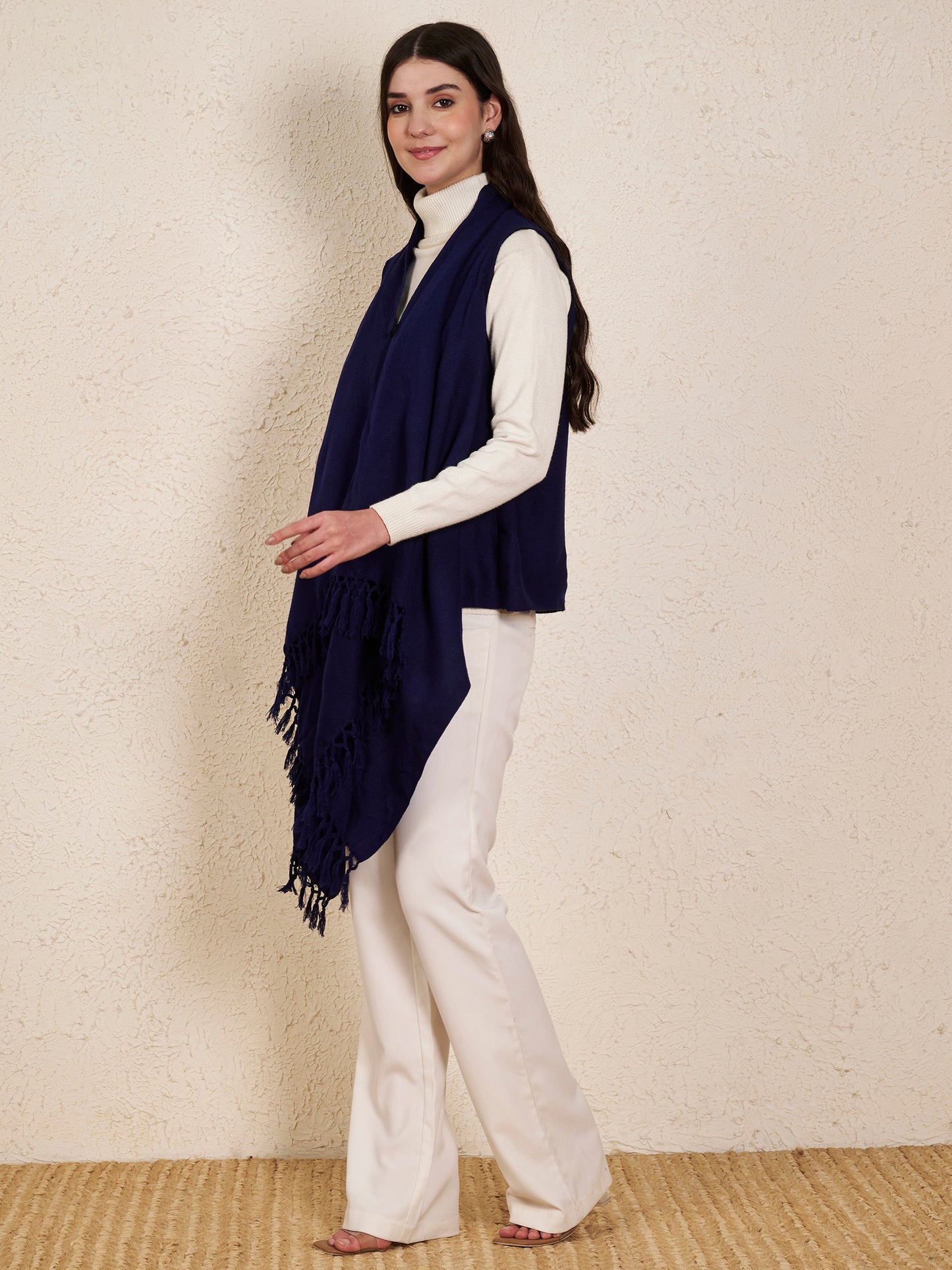 Women's Sleeveless Plain Shrug Cardigan | Navy Blue