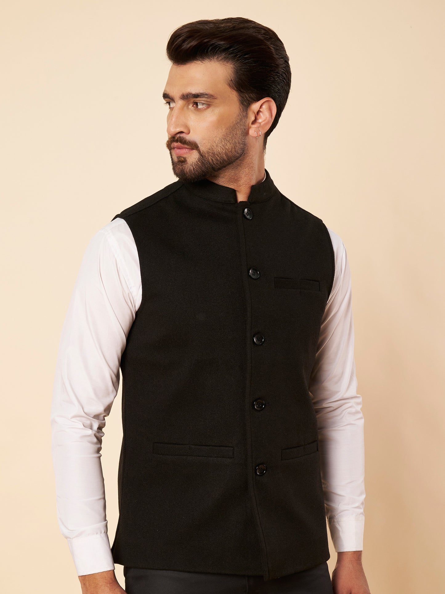 Men's Tweed Nehru Jacket | Black