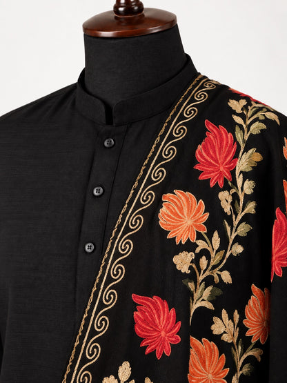 Kashmiri Aari Embroidery Woollen Stole for Men | Black - view 6