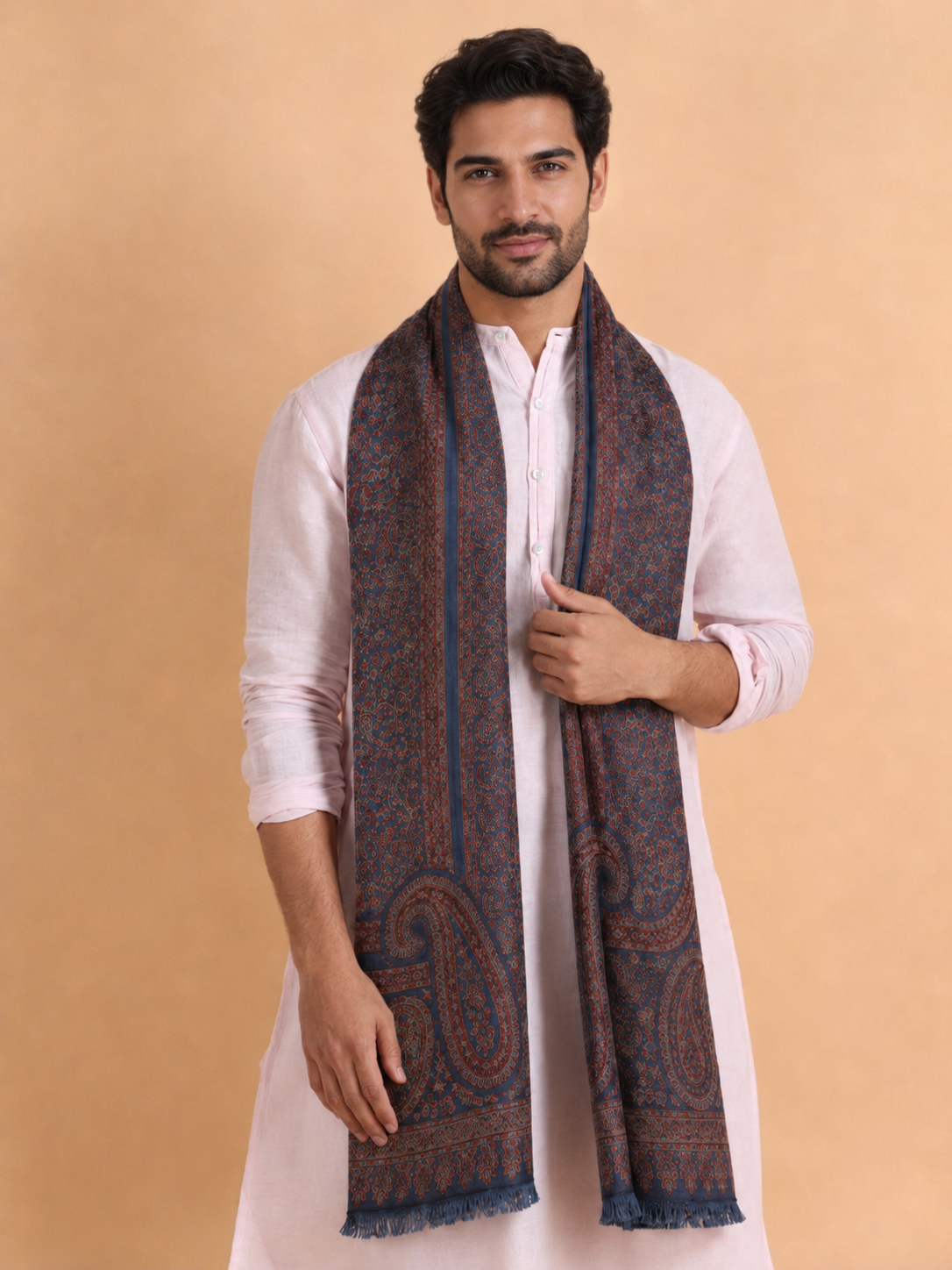 Kashmiri Kani Stole for Men in Floral Weaving | Grey